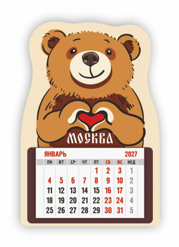 Календарь-магнит с отрывным блоком "Москва. Медведь", 2027 год, 95х140 мм