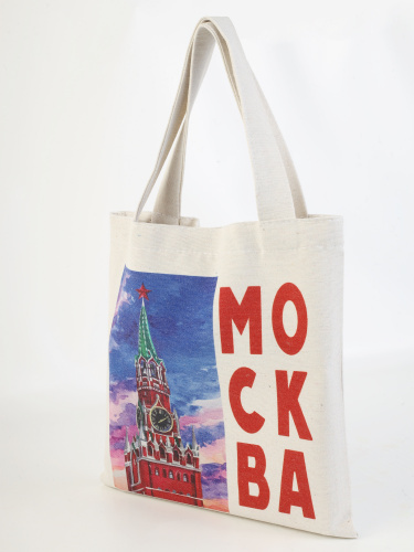 Сумка-шоппер тканевая "Москва. Спасская Башня. Закат. Акварель", 260х260 мм фото 2