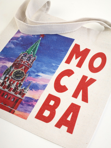 Сумка-шоппер тканевая "Москва. Спасская Башня. Закат. Акварель", 260х260 мм фото 5