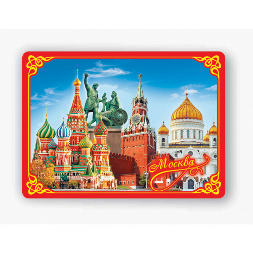 Магнит "Москва. Коллаж", красная рамка, закатной, 65х90 мм - Магниты Москва
