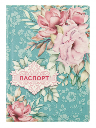 Обложка для паспорта "Цветы, бирюзовый фон" - Обложки для документов Москва фото 2