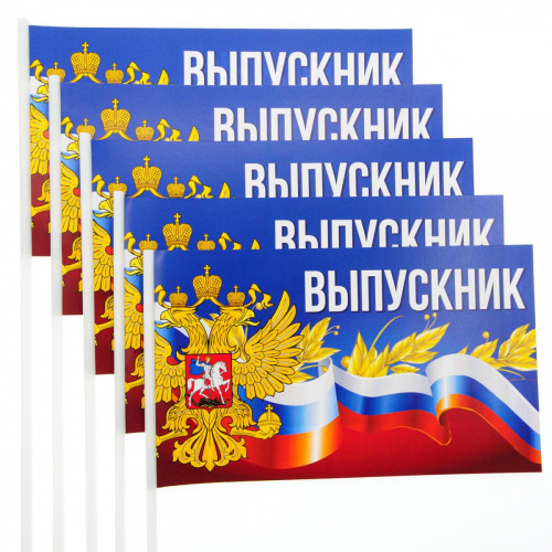 Набор флажков "Выпускник. Герб", бумага, 20х12 см, 5 шт - Москва Набор флажков "Выпускник. Герб", бумага, 20х12 см, 5 шт - Флаги Москва